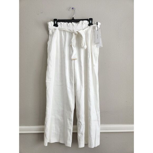 Calvin Klein LINEN BLEND‎ HIGH RISE PAPERBAG PANTS | Size S - Picture 2 of 6